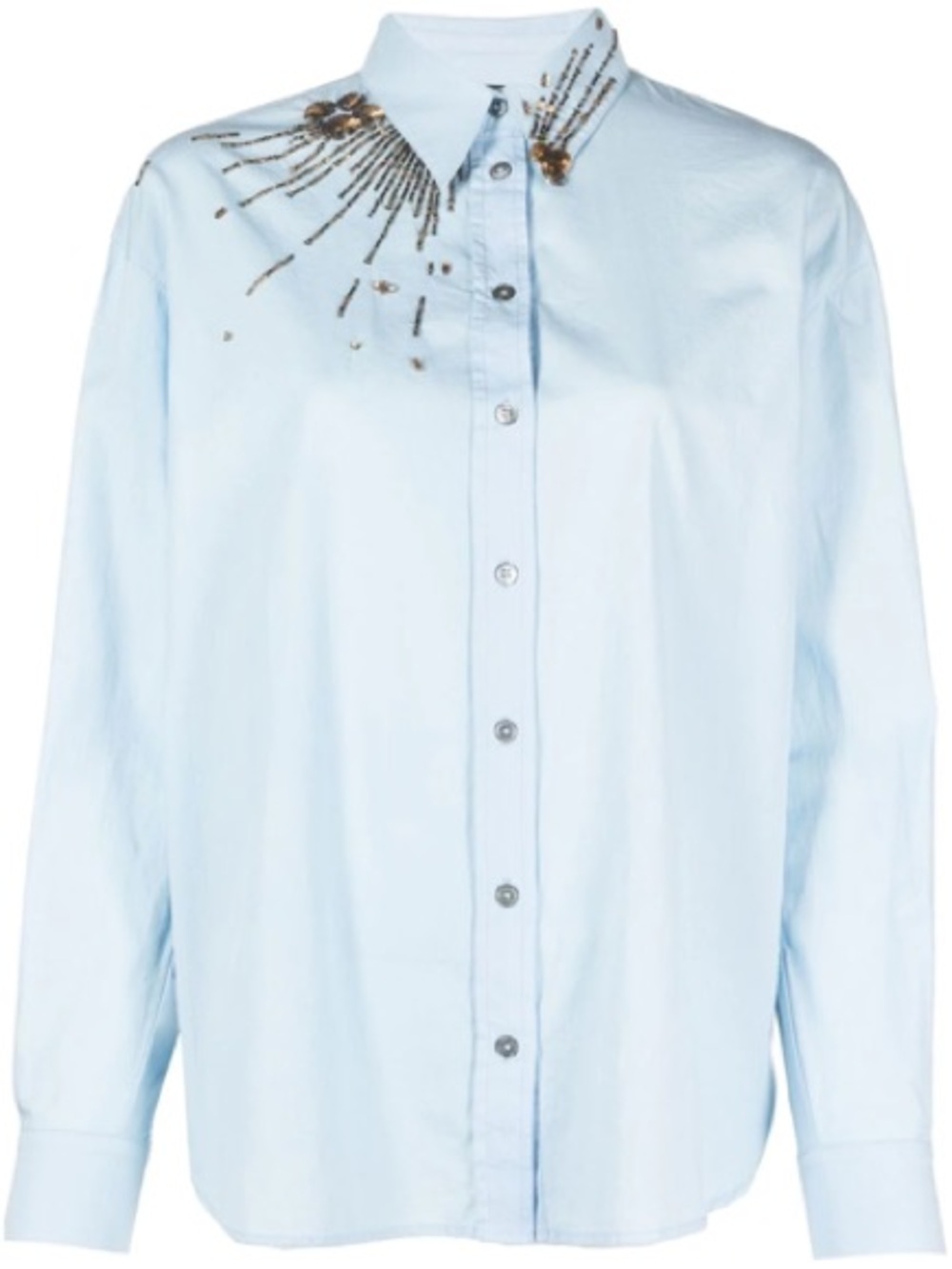 Pinko Candida Embellished Poplin Button-front Shirt In Powdery Blue